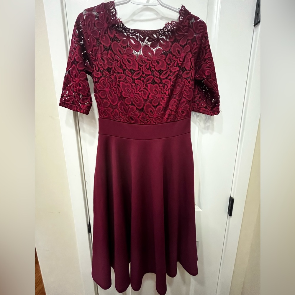 Lace top burgundy dress